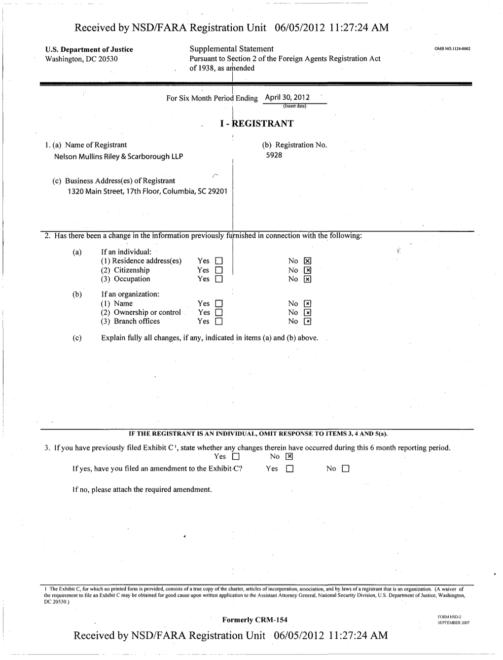 Supplemental Statement OMB NO