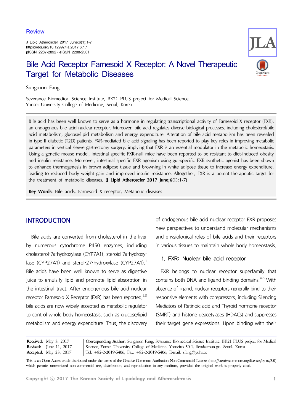 Bile Acid Receptor Farnesoid X Receptor: a Novel Therapeutic Target for Metabolic Diseases