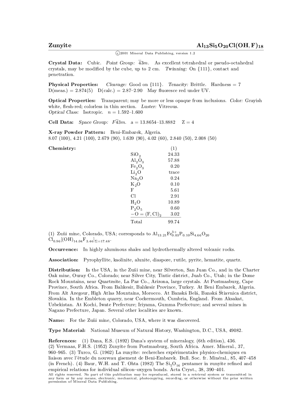 Zunyite Al13si5o20cl(OH,F)18