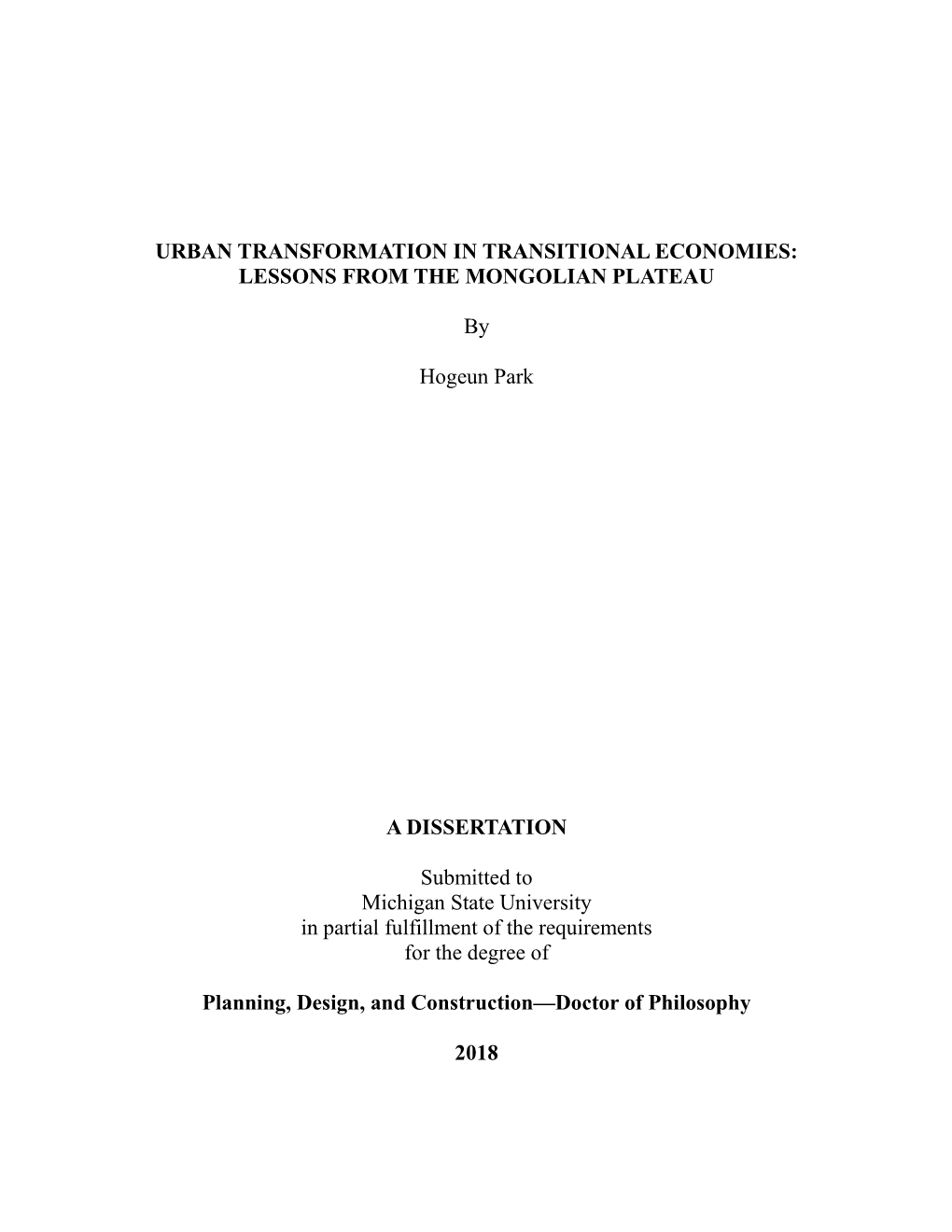 Urban Transformation in Transitional Economies: Lessons from the Mongolian Plateau