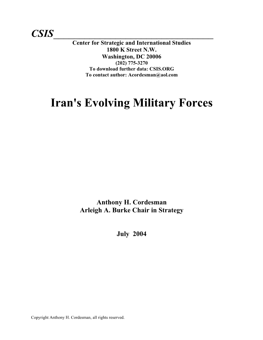 Iran's Evolving Military Forces