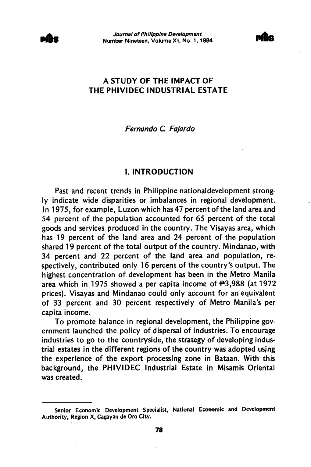 A Study of the Impact of the Phividec Industrial Estate