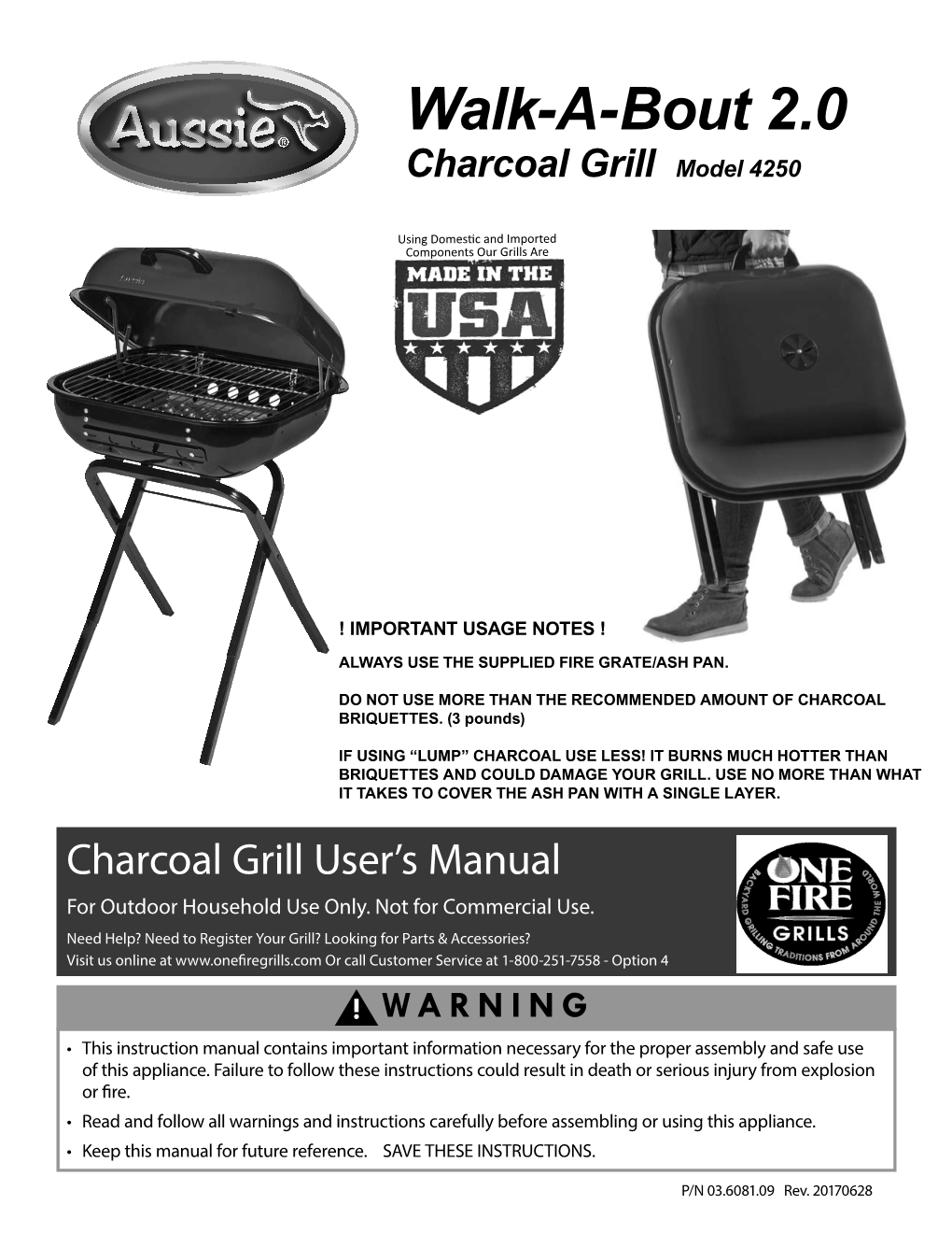 Walk-A-Bout 2.0 Charcoal Grill Model 4250