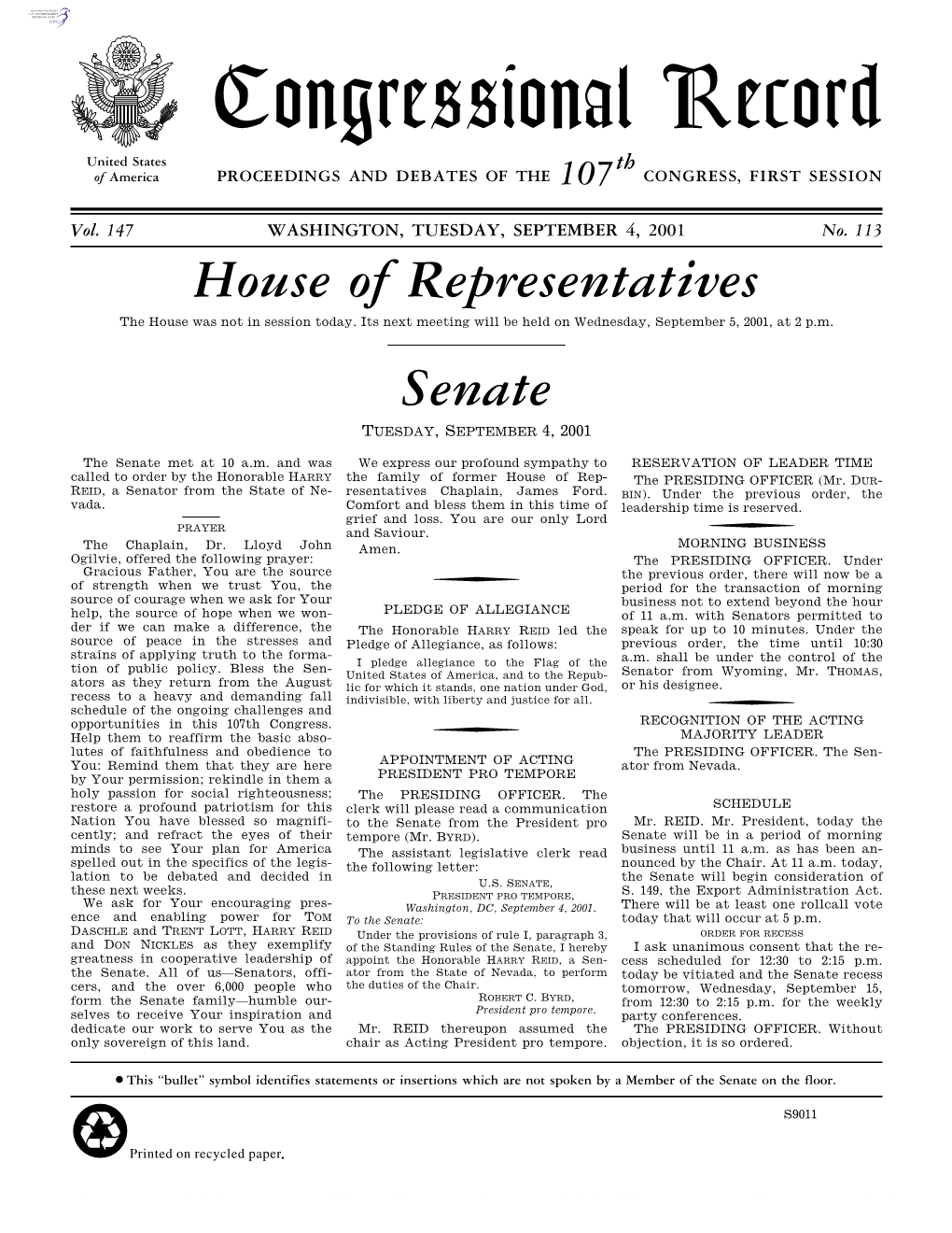 House of Representatives the House Was Not in Session Today