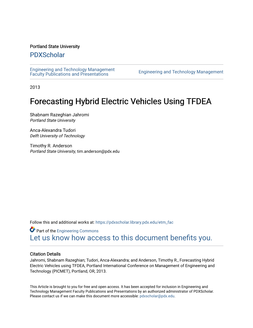 Forecasting Hybrid Electric Vehicles Using TFDEA