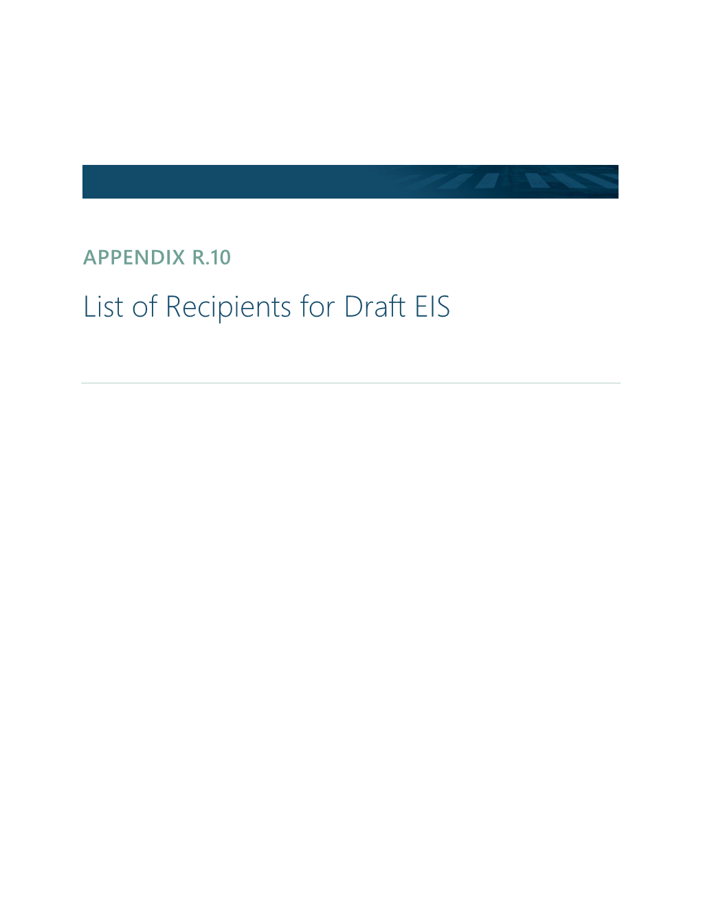 APPENDIX R.10 List of Recipients for Draft EIS