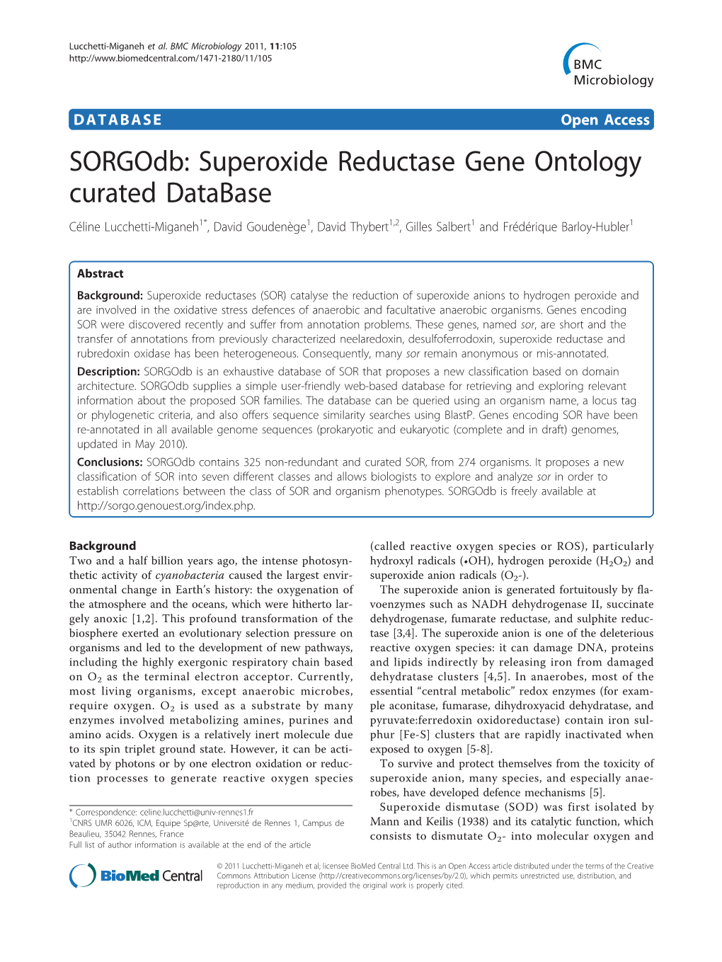 Sorgodb: Superoxide Reductase Gene Ontology Curated Database