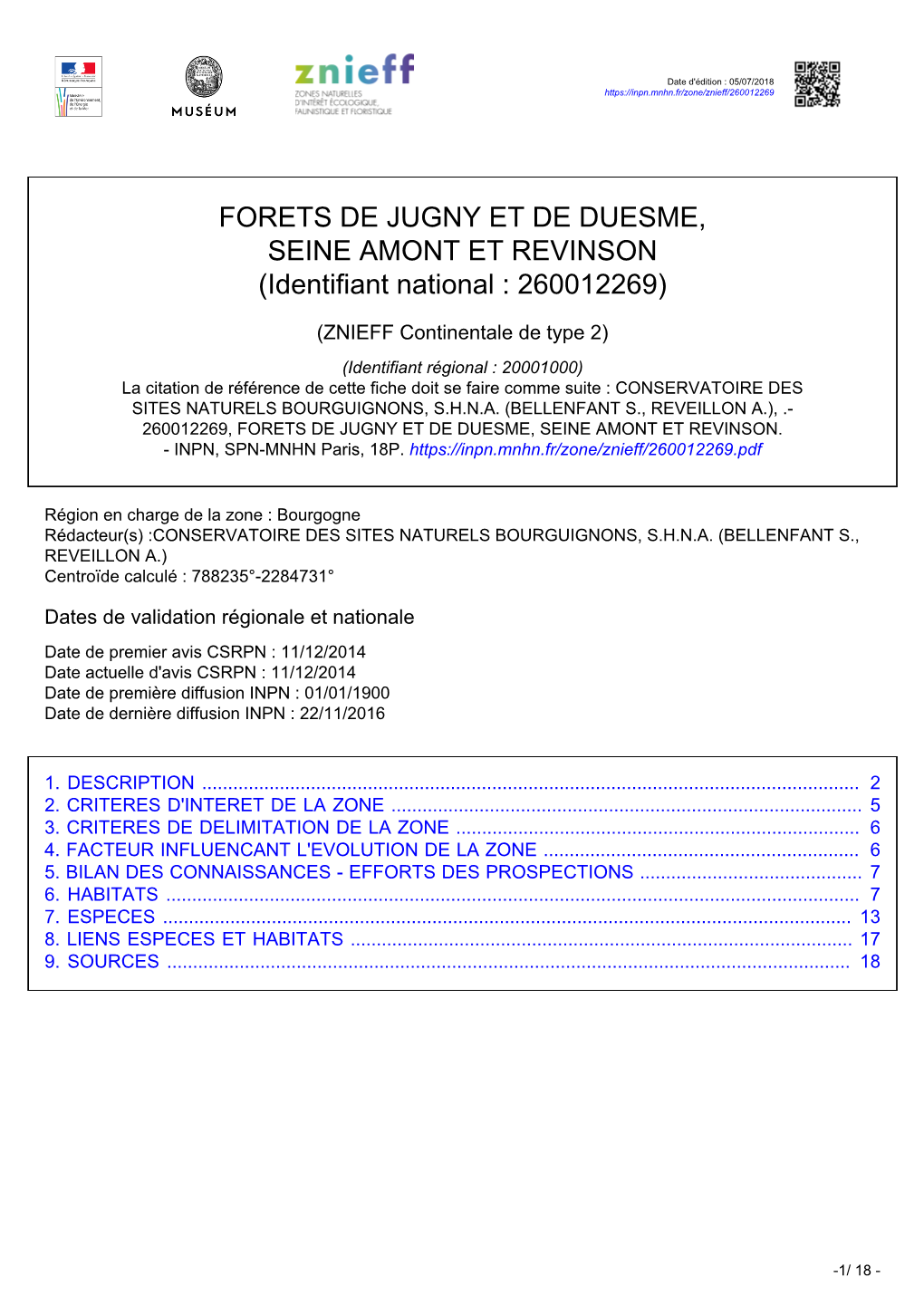 FORETS DE JUGNY ET DE DUESME, SEINE AMONT ET REVINSON (Identifiant National : 260012269)