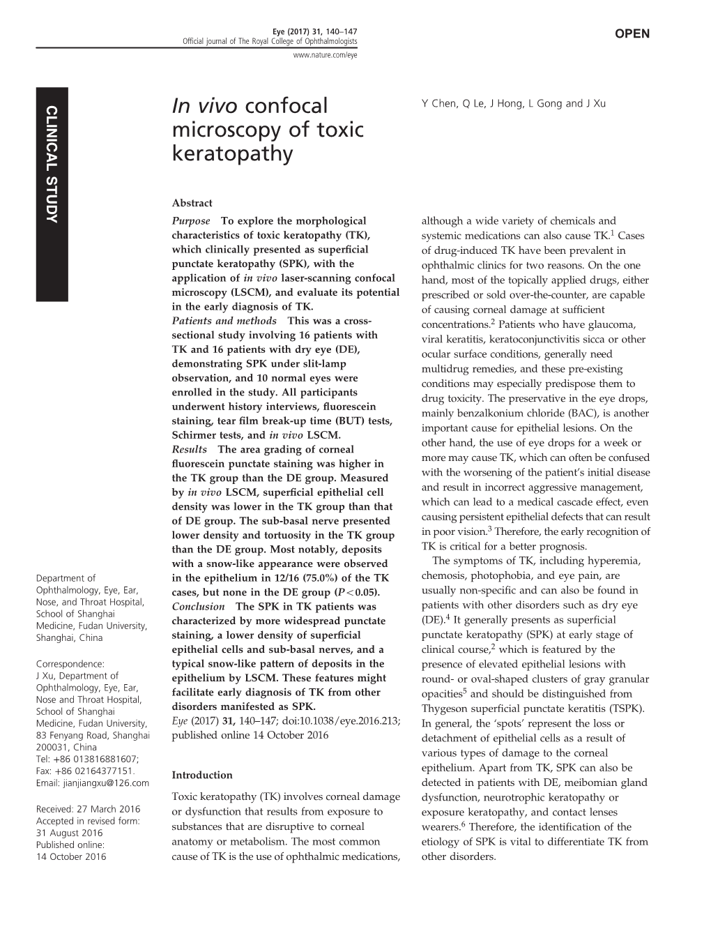 In Vivo Confocal Microscopy of Toxic Keratopathy