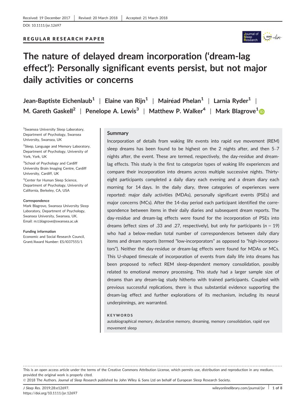 The Nature of Delayed Dream Incorporation ('Dream-Lag Effect')