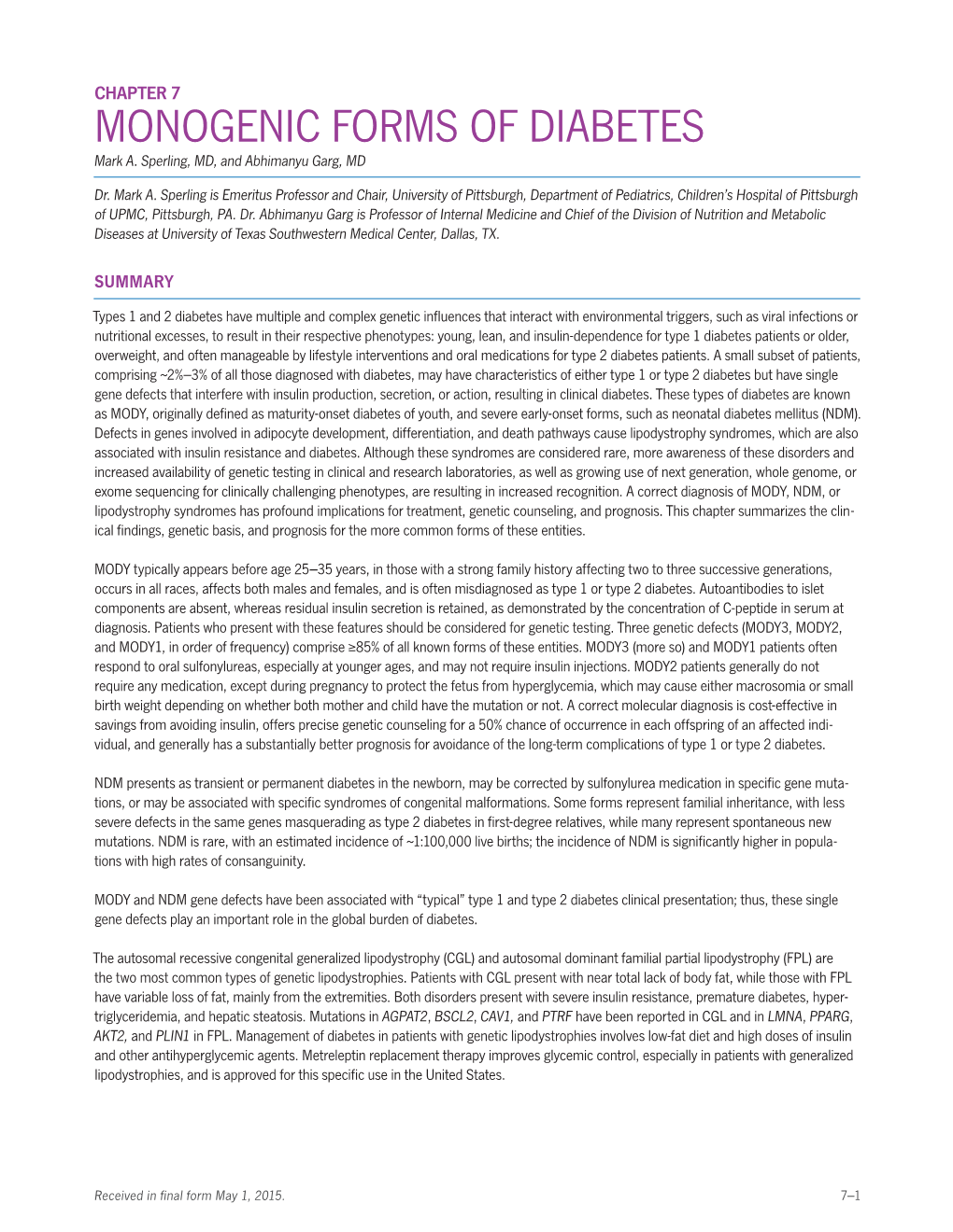 Chapter 7: Monogenic Forms of Diabetes