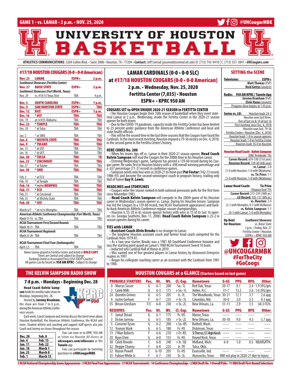 BASKETBALL ATHLETICS COMMUNICATIONS: 3204 Cullen Blvd