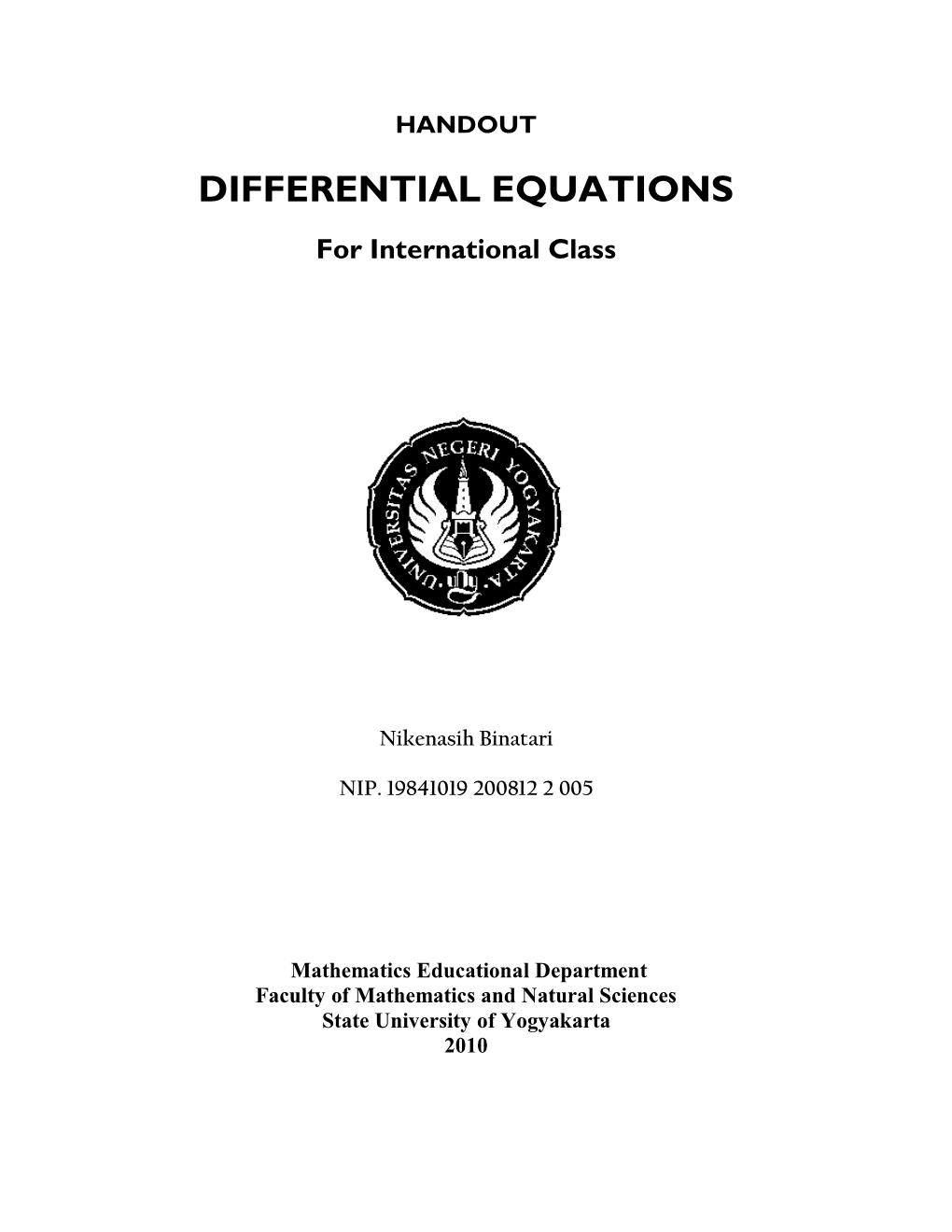 Handout of Differential Equations