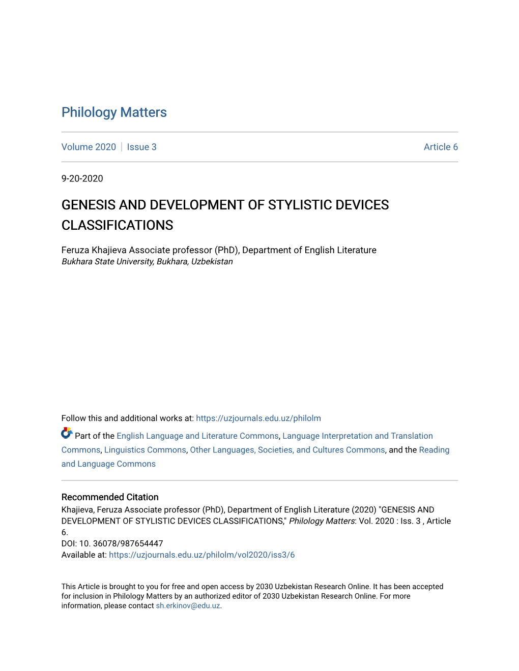 Genesis and Development of Stylistic Devices Classifications