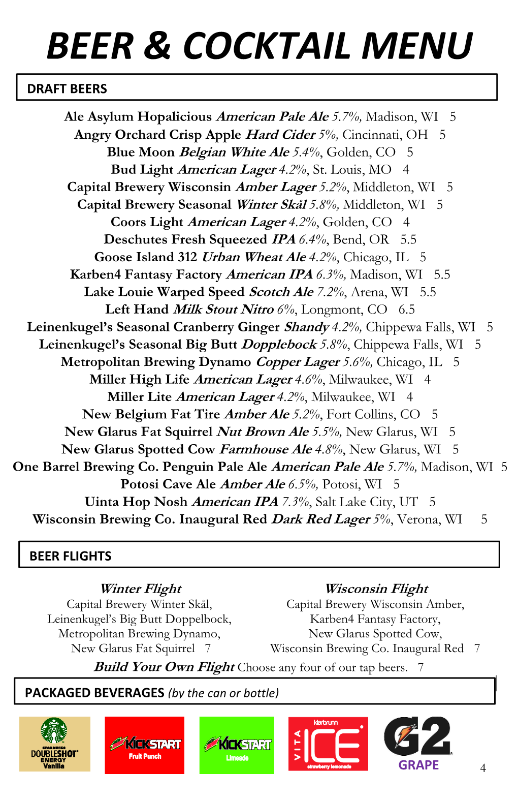 Beer & Cocktail Menu