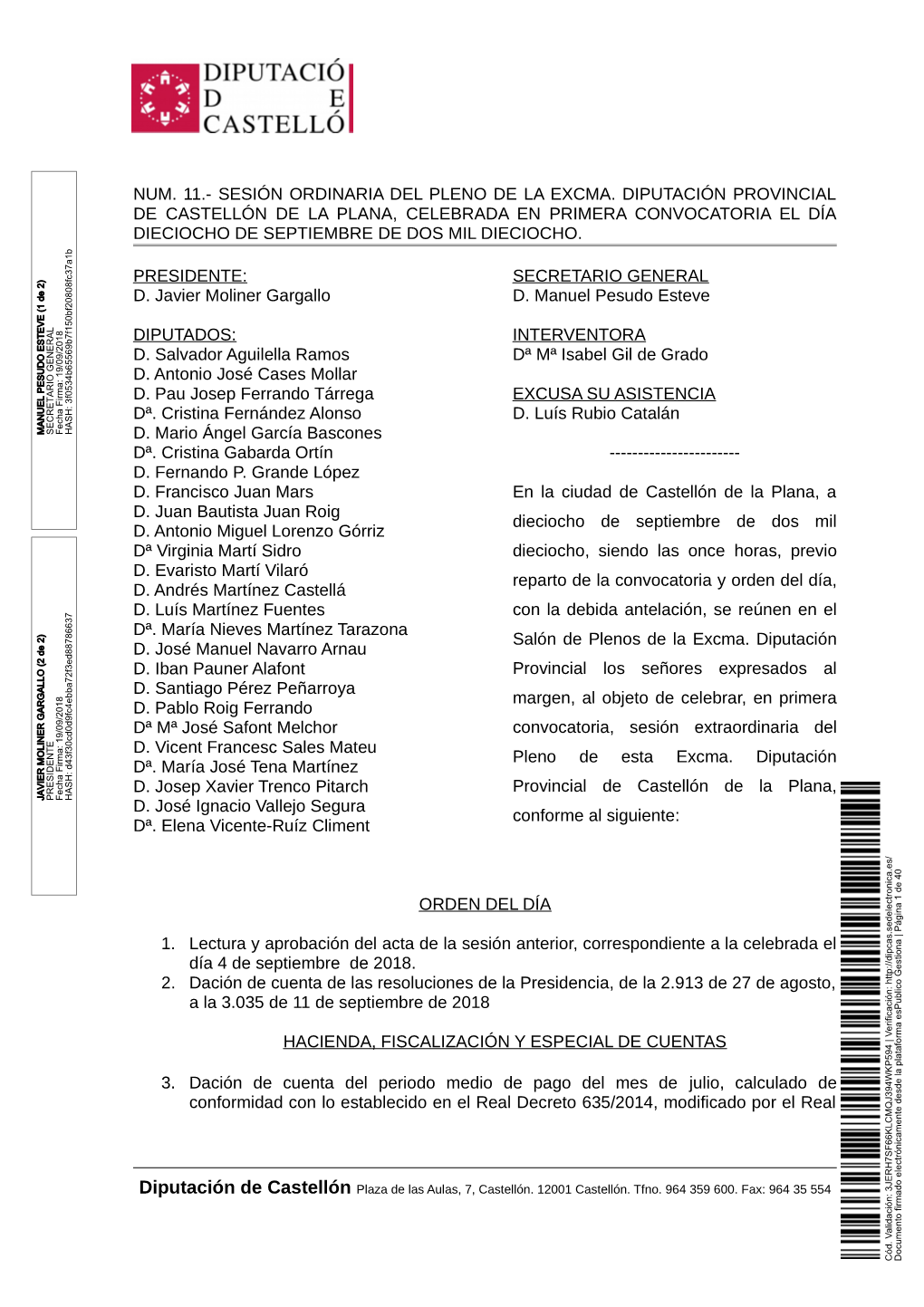 Sesión Ordinaria Del Pleno De La Excma. Diputación