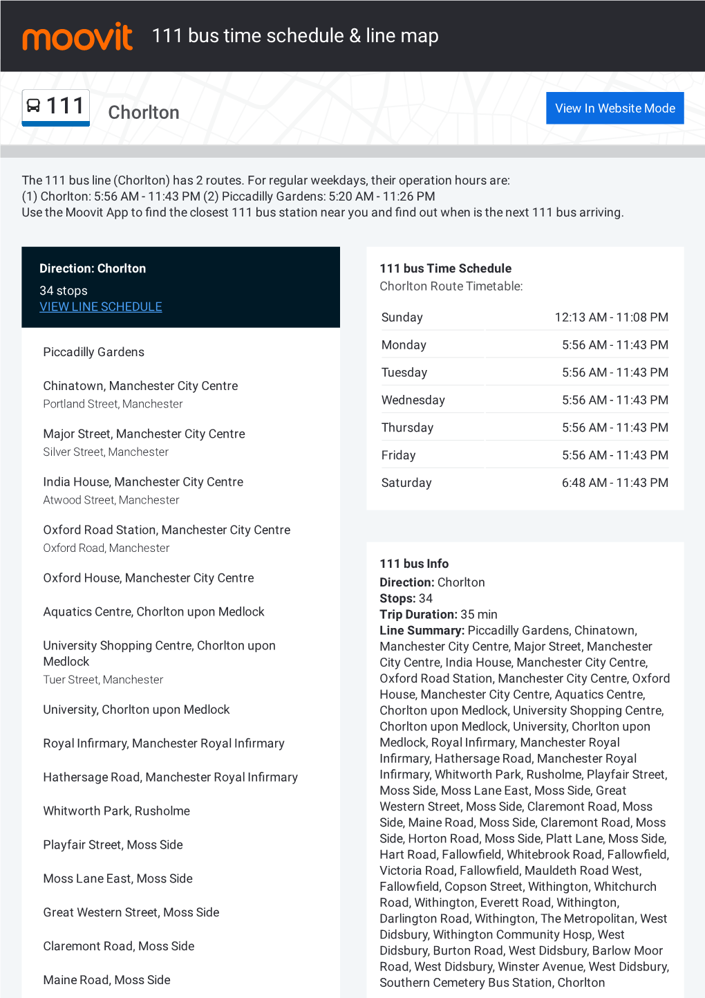 111 Bus Time Schedule & Line Route