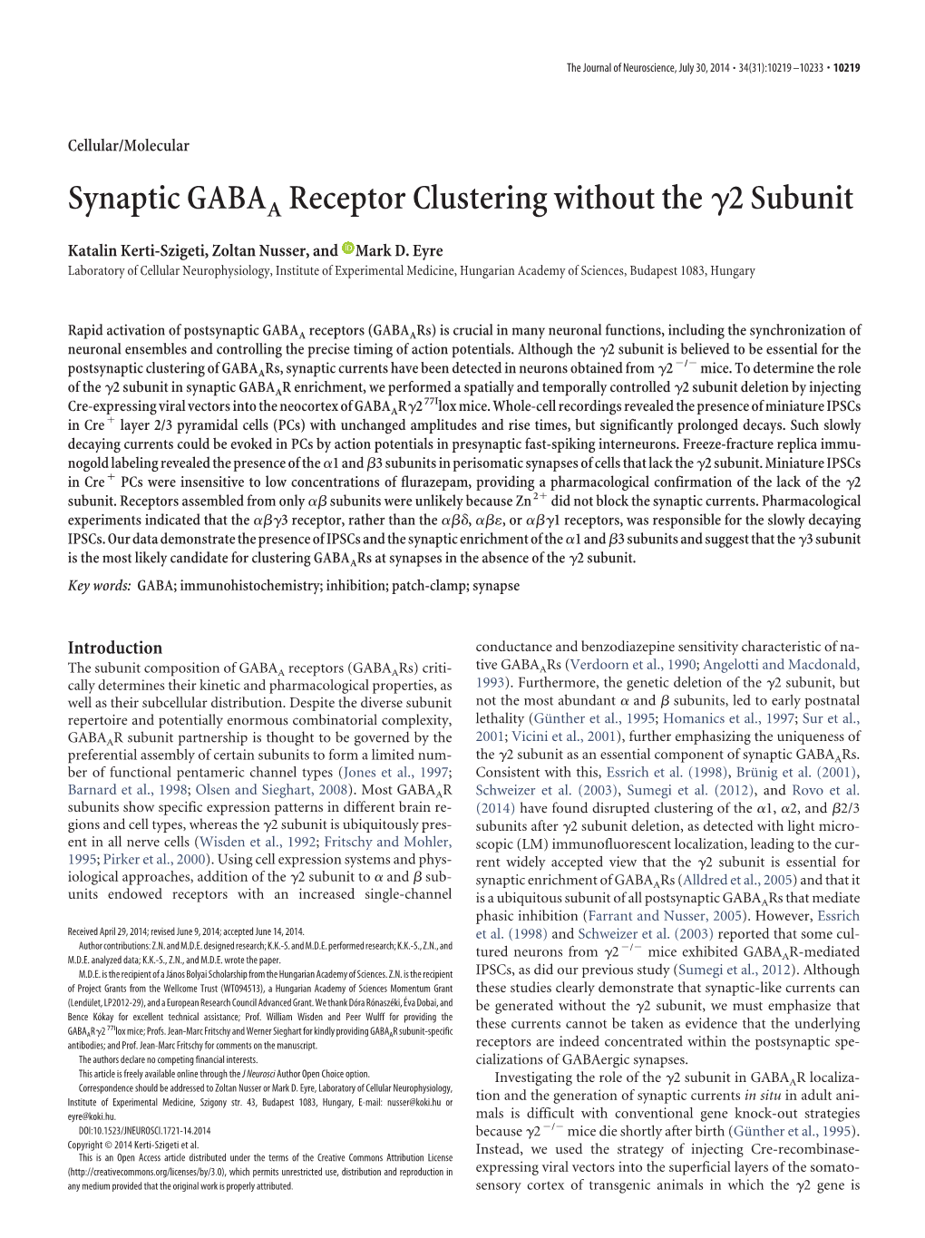 Synaptic GABAA Receptor Clustering Without the 2 Subunit