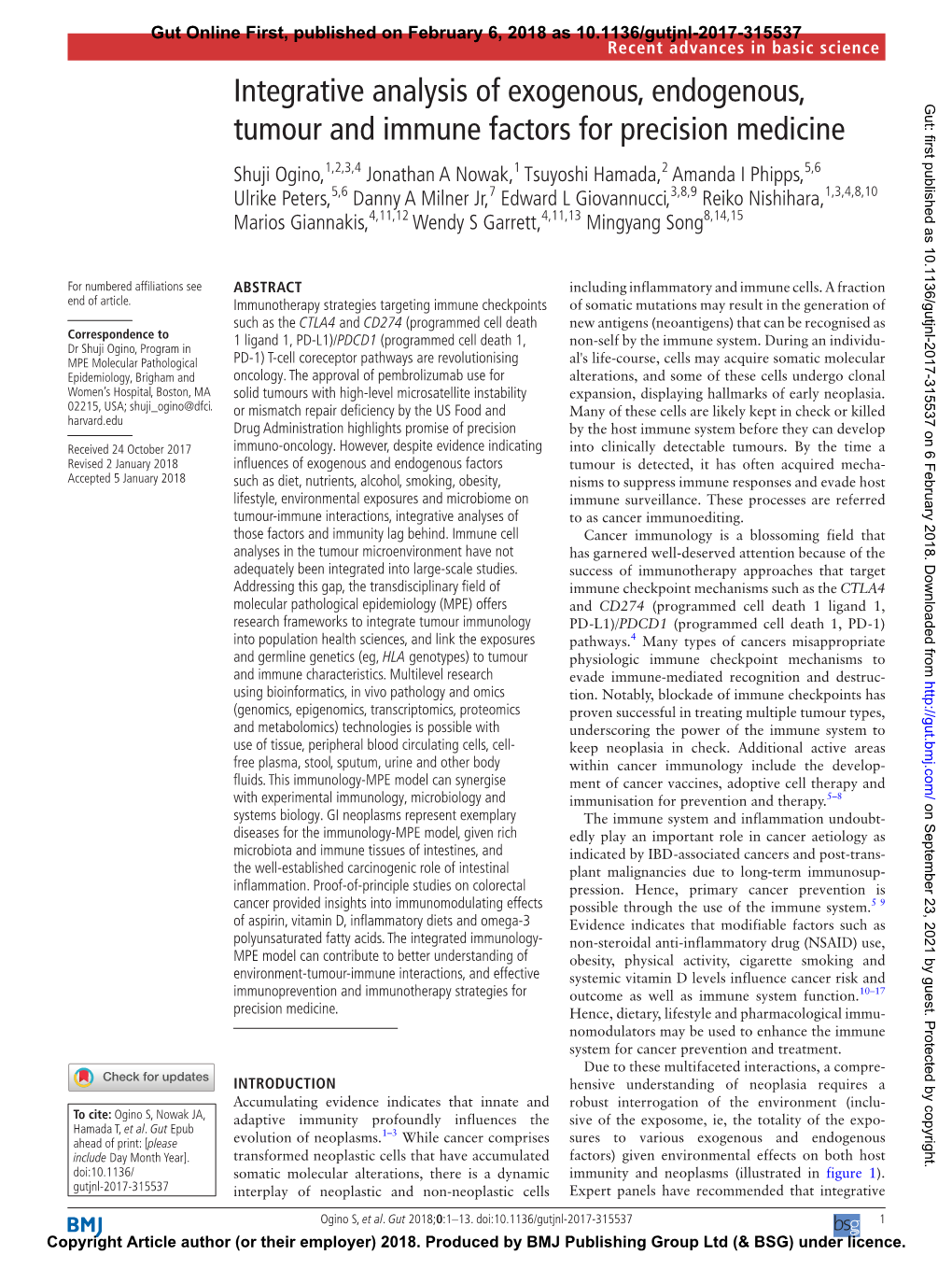 Integrative Analysis of Exogenous, Endogenous, Tumour and Immune