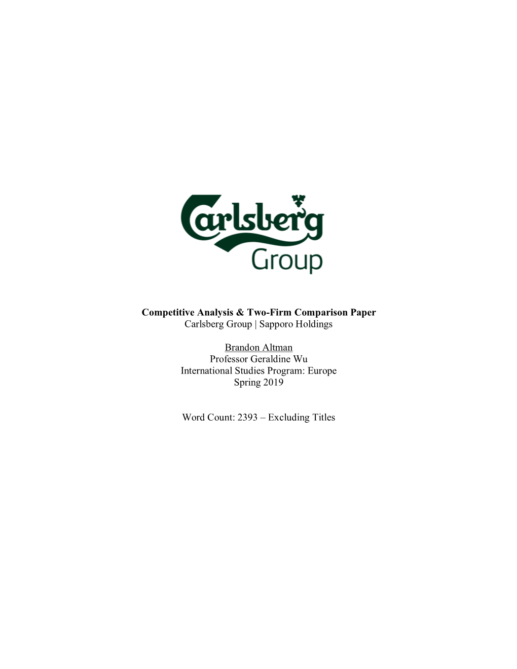 Competitive Analysis & Two-Firm Comparison Paper Carlsberg Group