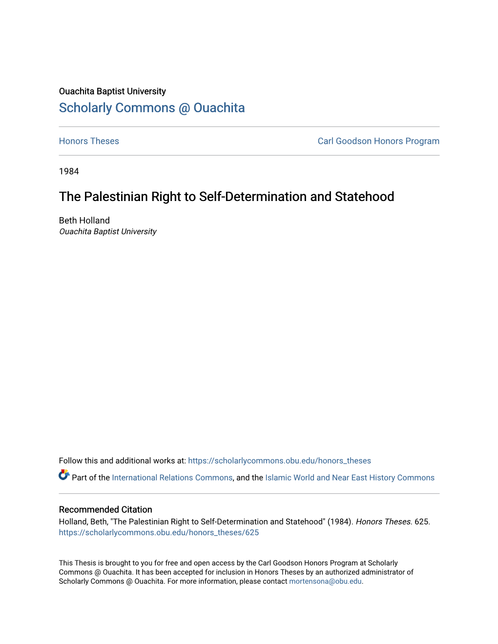 The Palestinian Right to Self-Determination and Statehood