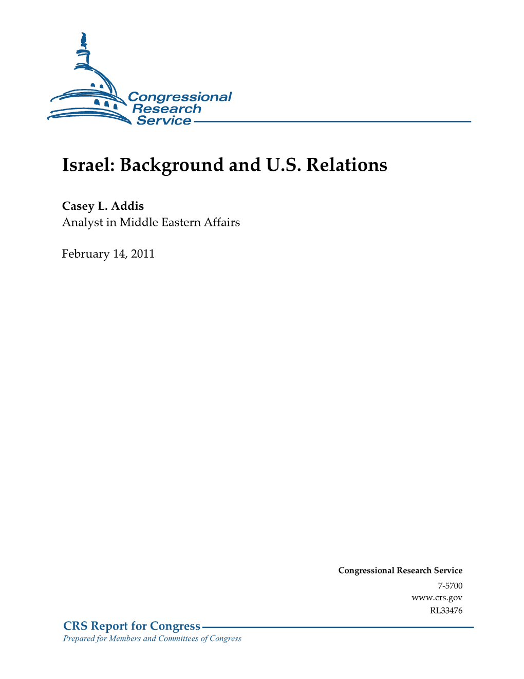 Israel: Background and U.S