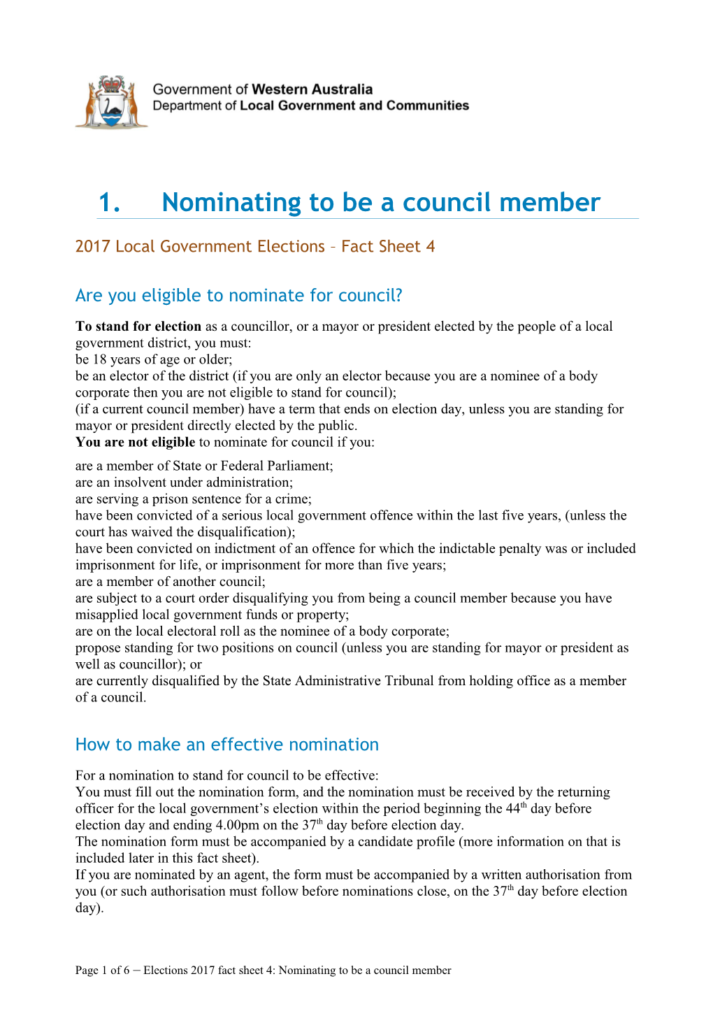 Local Government Elections 2017 - Fact Sheet 04 - Nominating to Be a Council Member