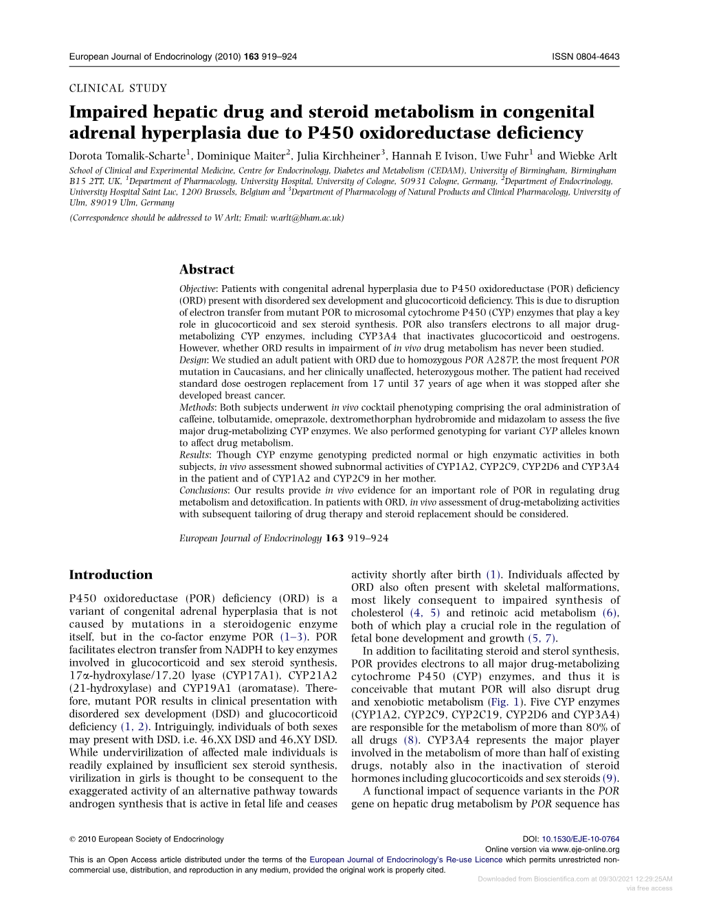 Impaired Hepatic Drug and Steroid Metabolism in Congenital Adrenal