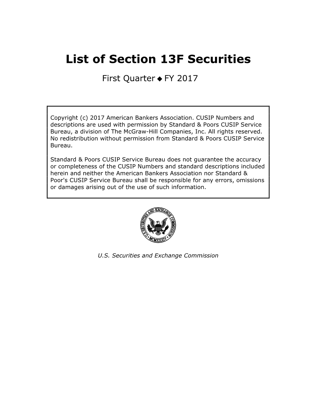 List of Section 13F Securities