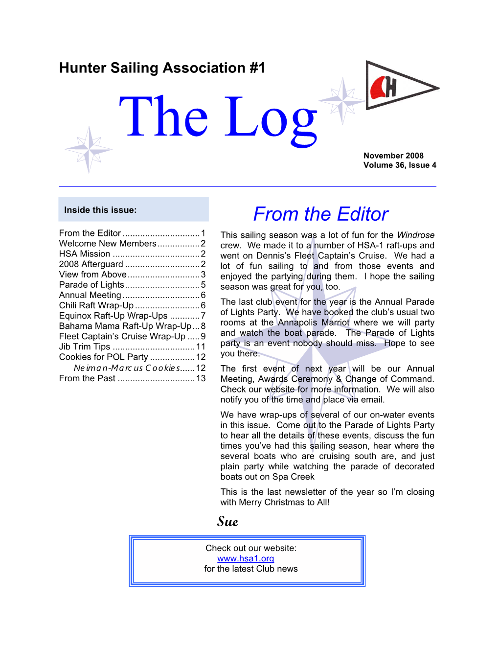 Hunter Sailing Association #1 the Log November 2008 Volume 36, Issue 4