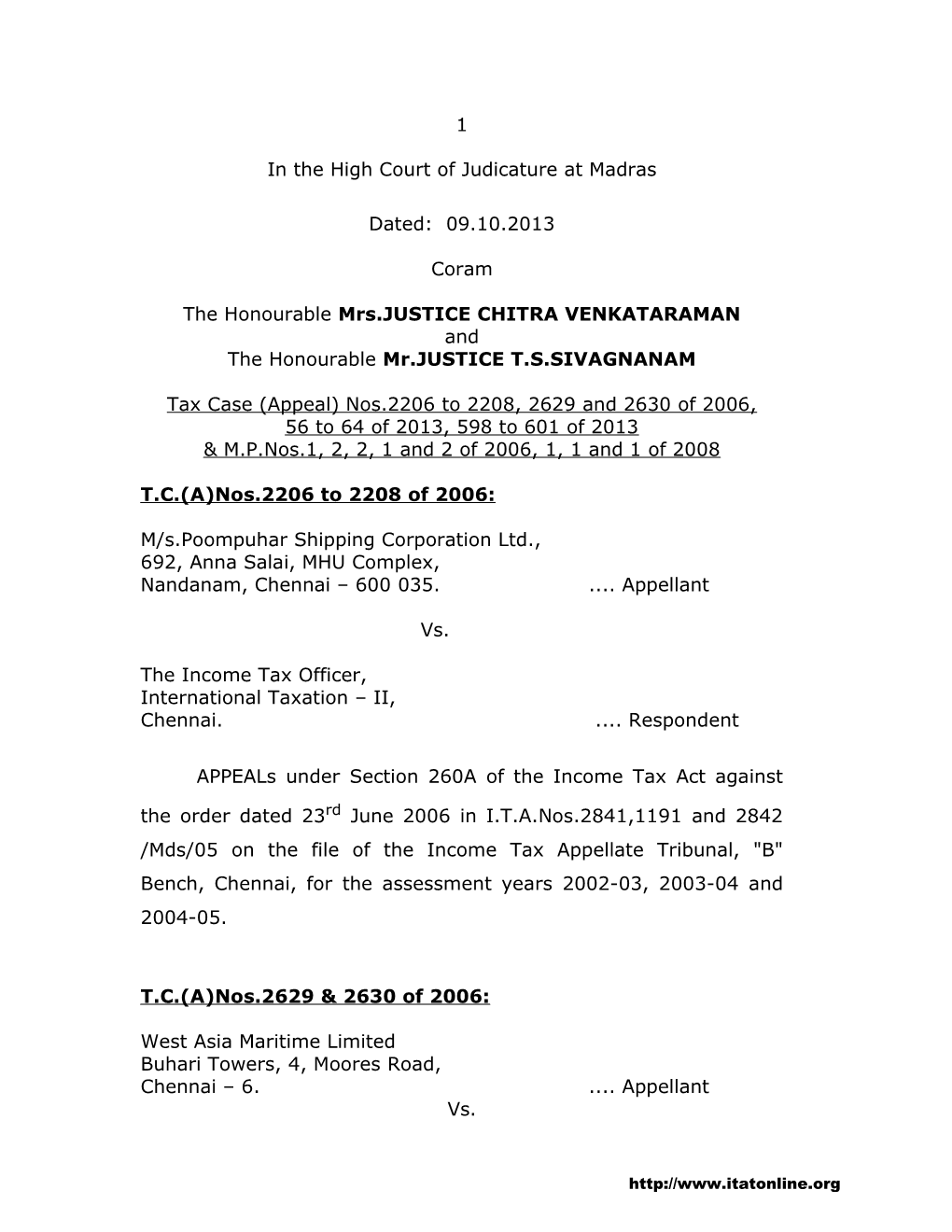 1 in the High Court of Judicature at Madras Dated