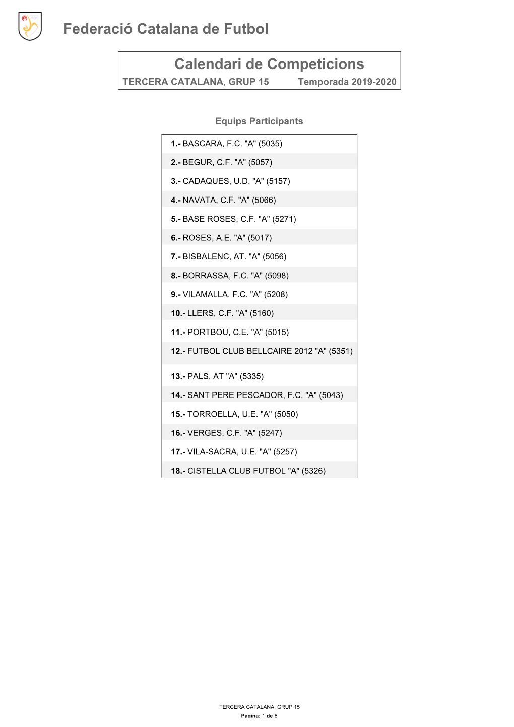 Calendari De Competició