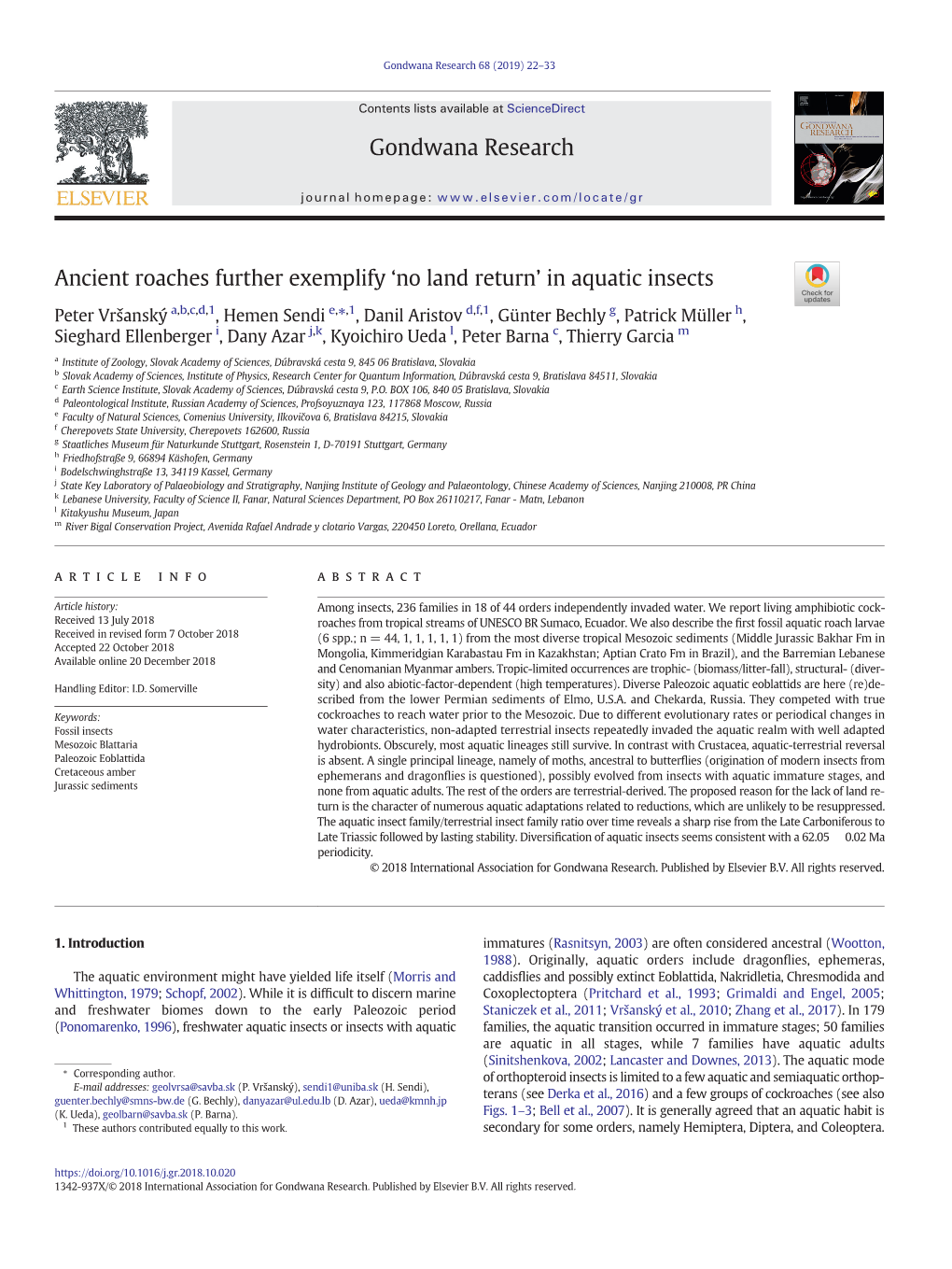 Ancient Roaches Further Exemplify 'No Land Return' in Aquatic Insects