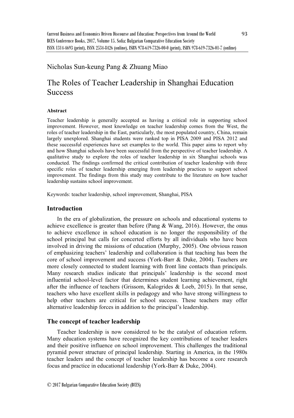 The Roles of Teacher Leadership in Shanghai Education Success