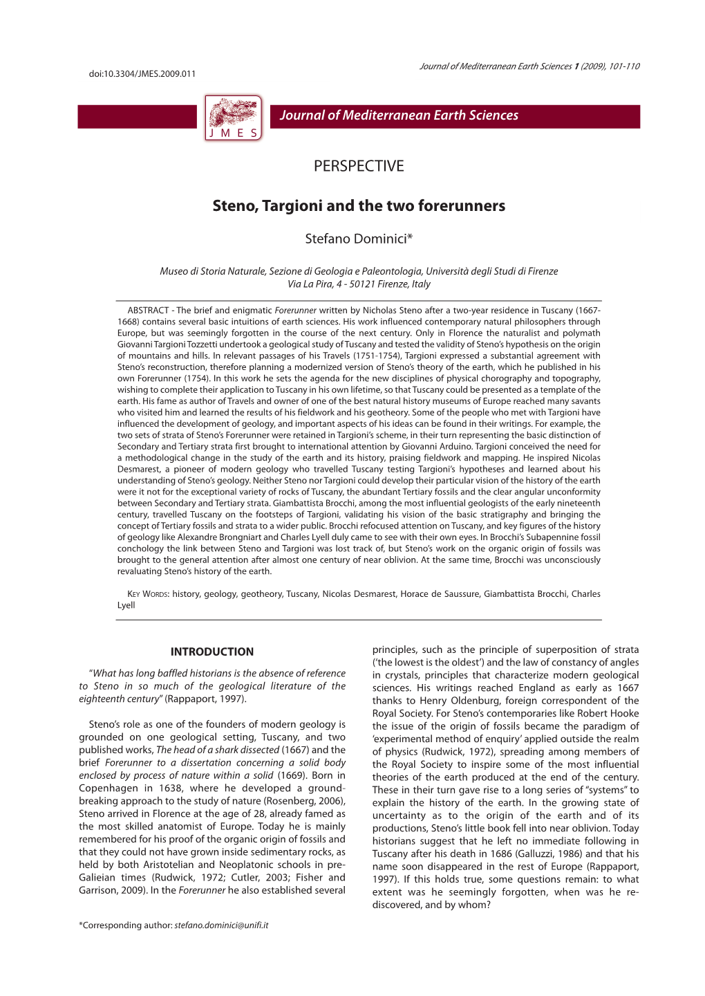 PERSPECTIVE Steno, Targioni and the Two Forerunners