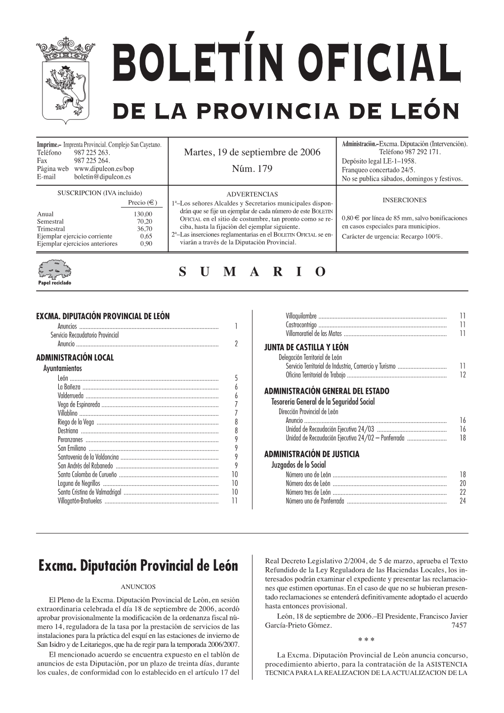 Boletín Oficial De La Provincia De León