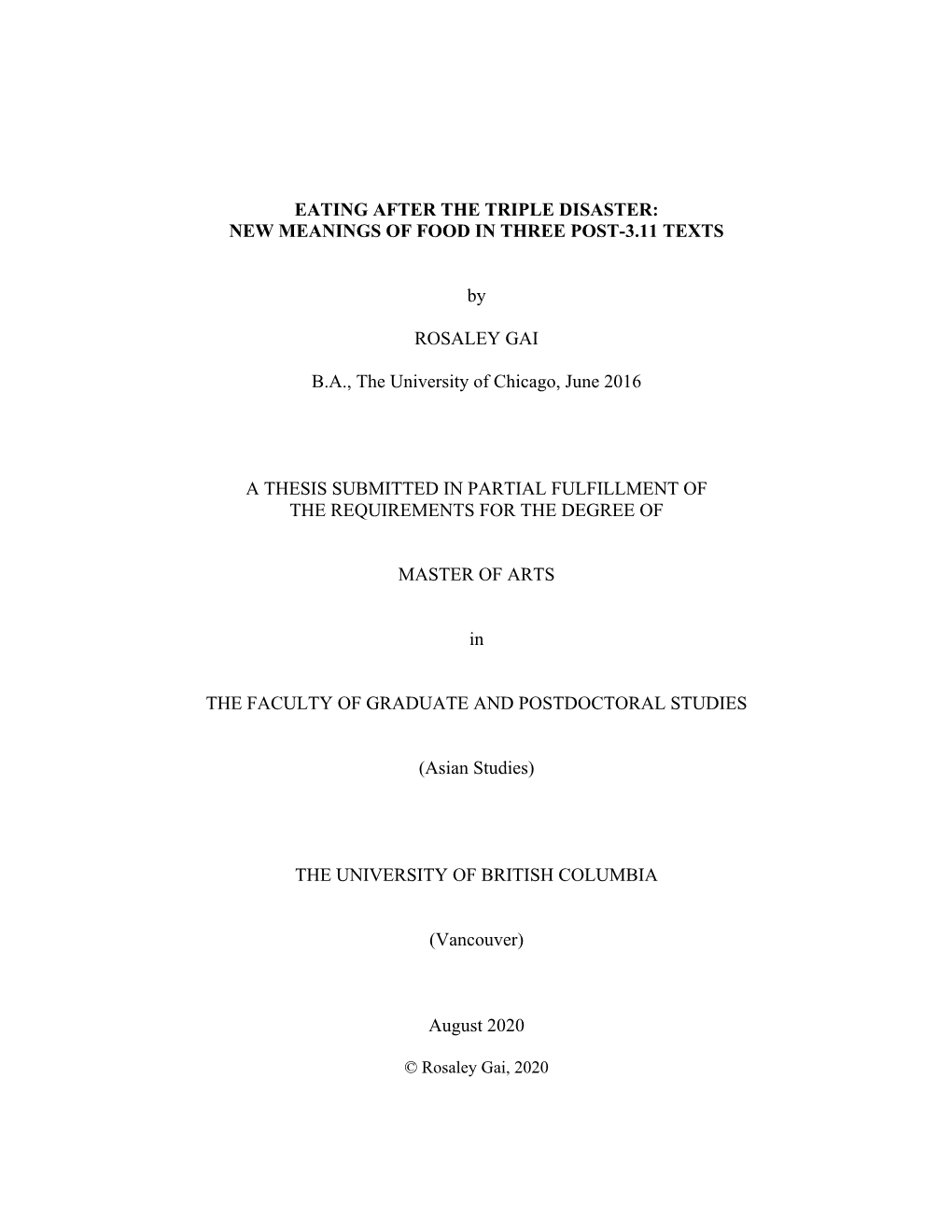 Eating After the Triple Disaster: New Meanings of Food in Three Post-3.11 Texts