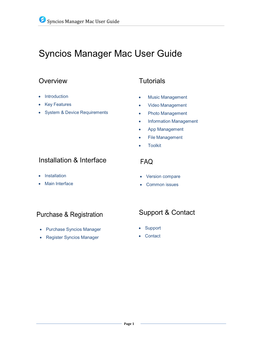 Syncios Manager Mac User Guide