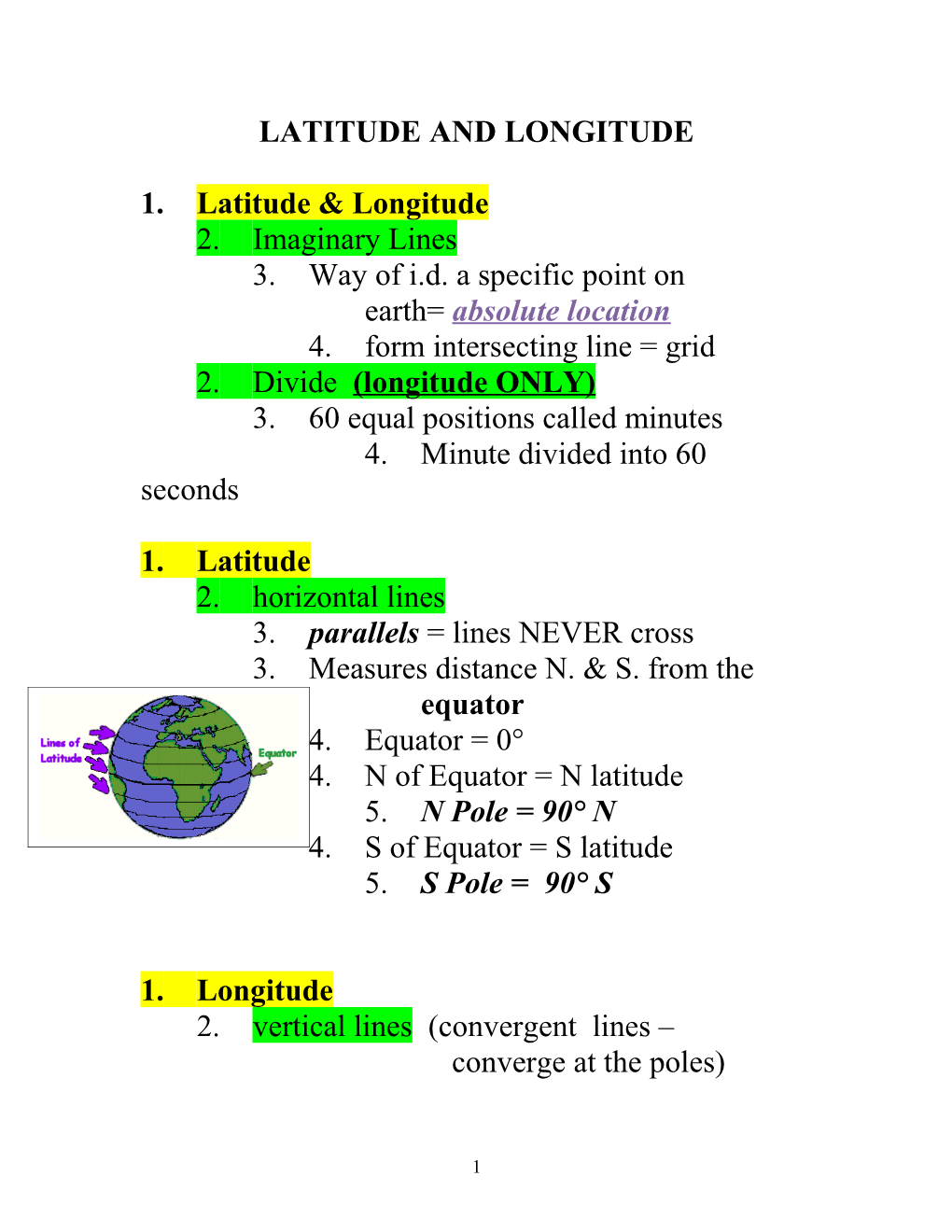 Latitude and Longitude s1