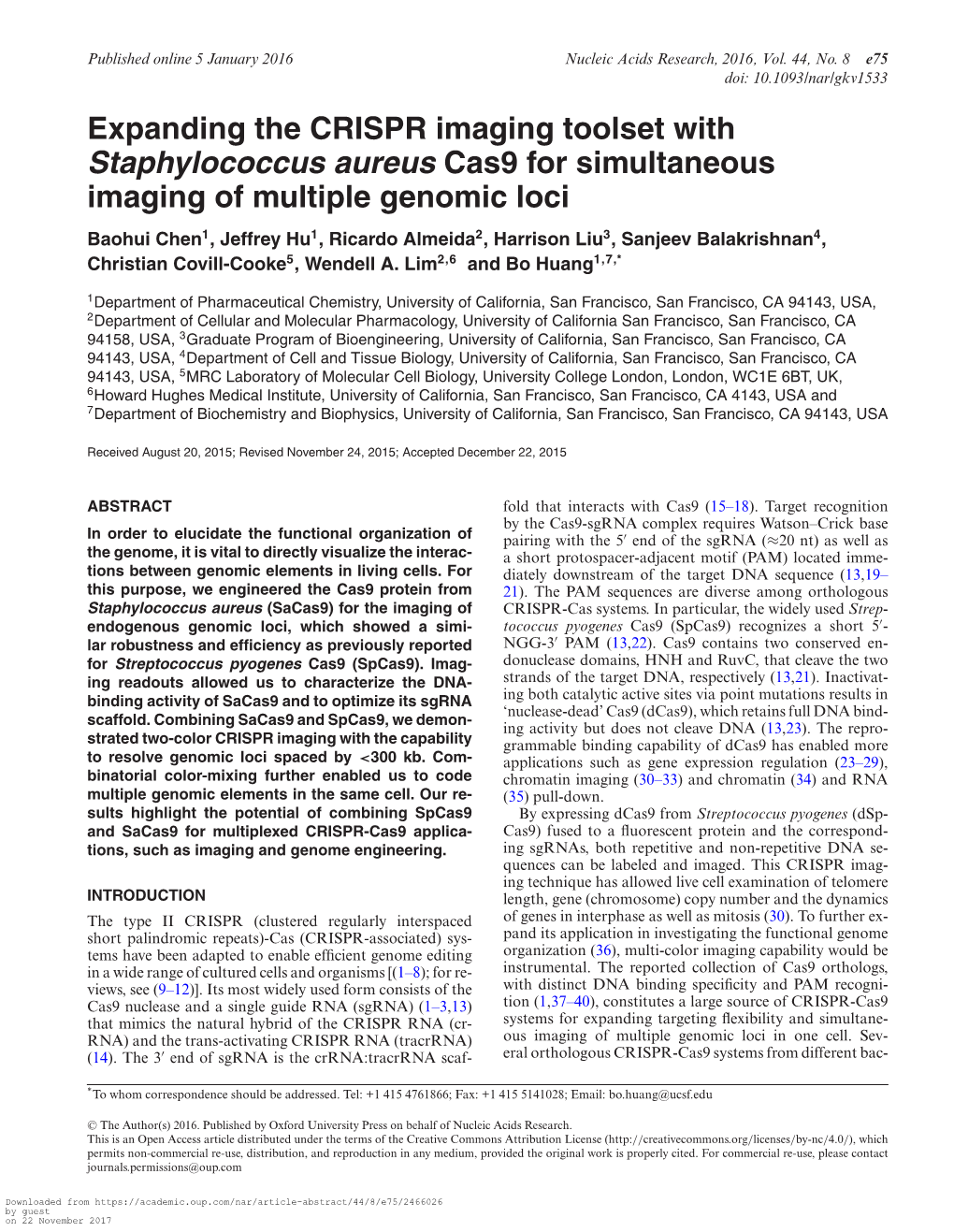 Staphylococcus Aureus Cas9 for Simultaneous