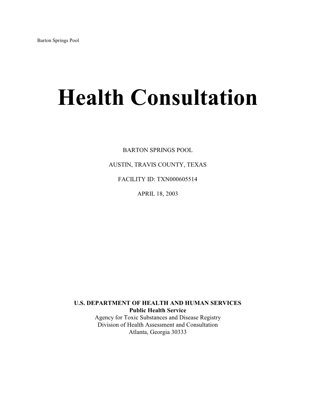 Barton Springs Pool Health Consultion