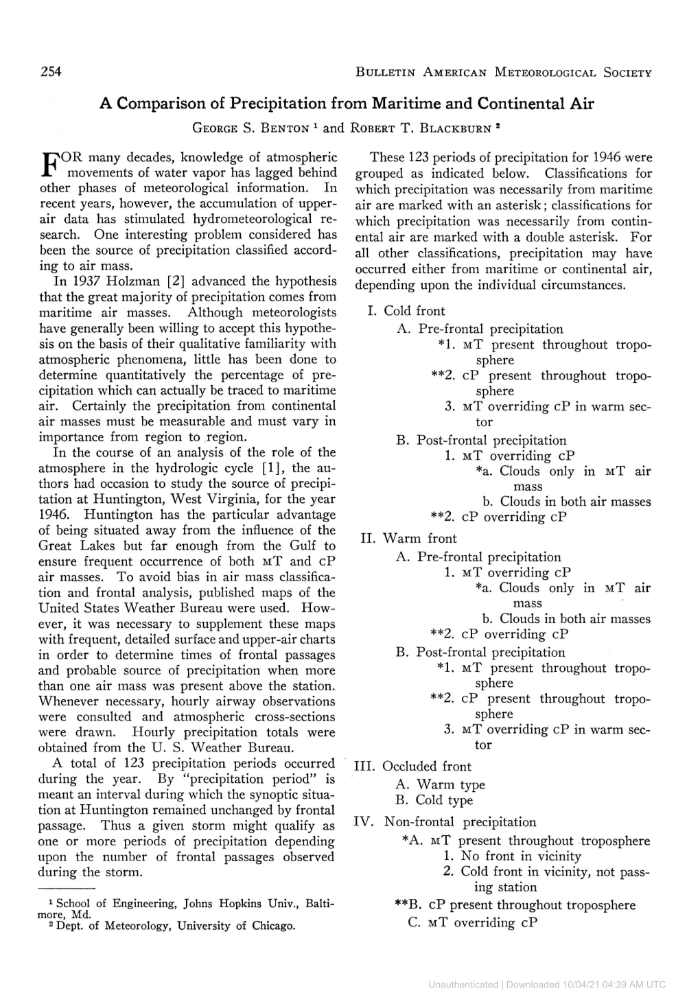 A Comparison of Precipitation from Maritime and Continental Air