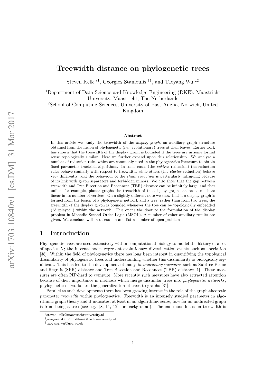 Treewidth Distance on Phylogenetic Trees