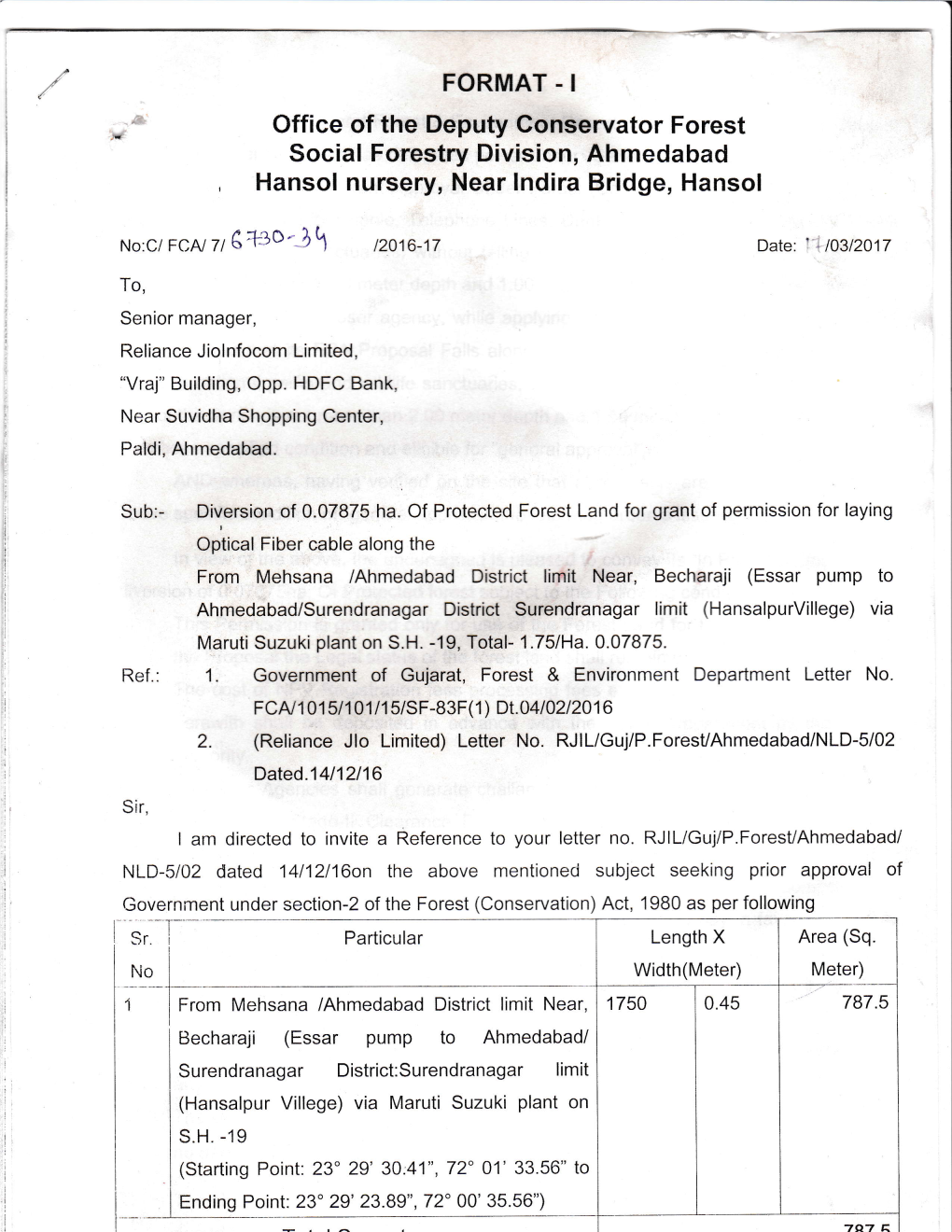 Office of the Deputy Conservator Forest Social Forestry Division, Ahmedabad Hansol Nursery, Near Indira Bridge, Hansol