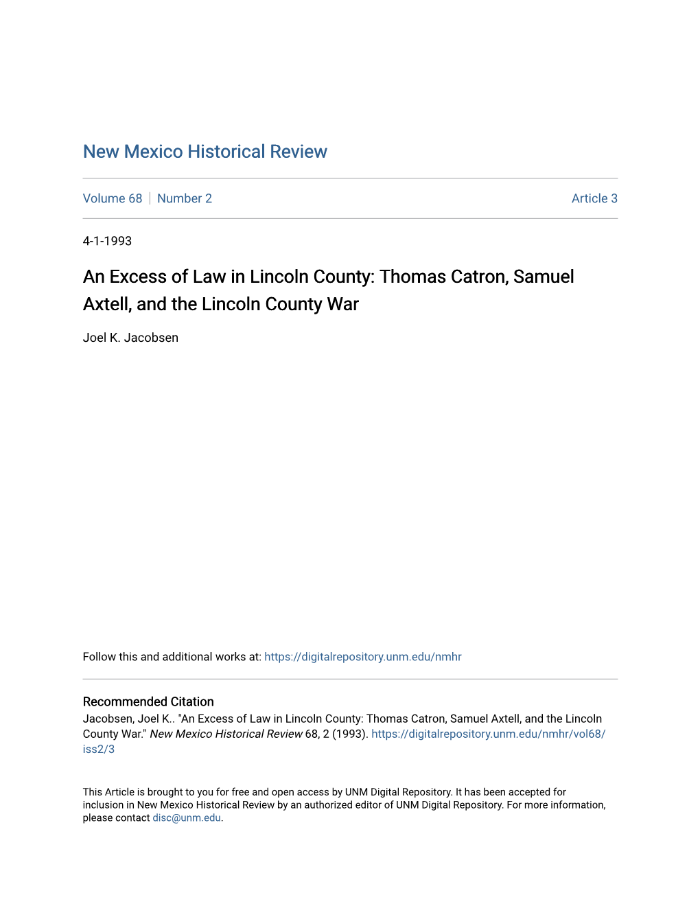 Thomas Catron, Samuel Axtell, and the Lincoln County War