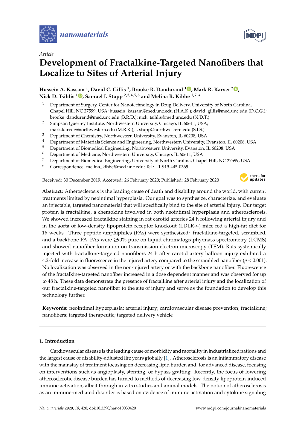 Development of Fractalkine-Targeted Nanofibers That Localize to Sites Of