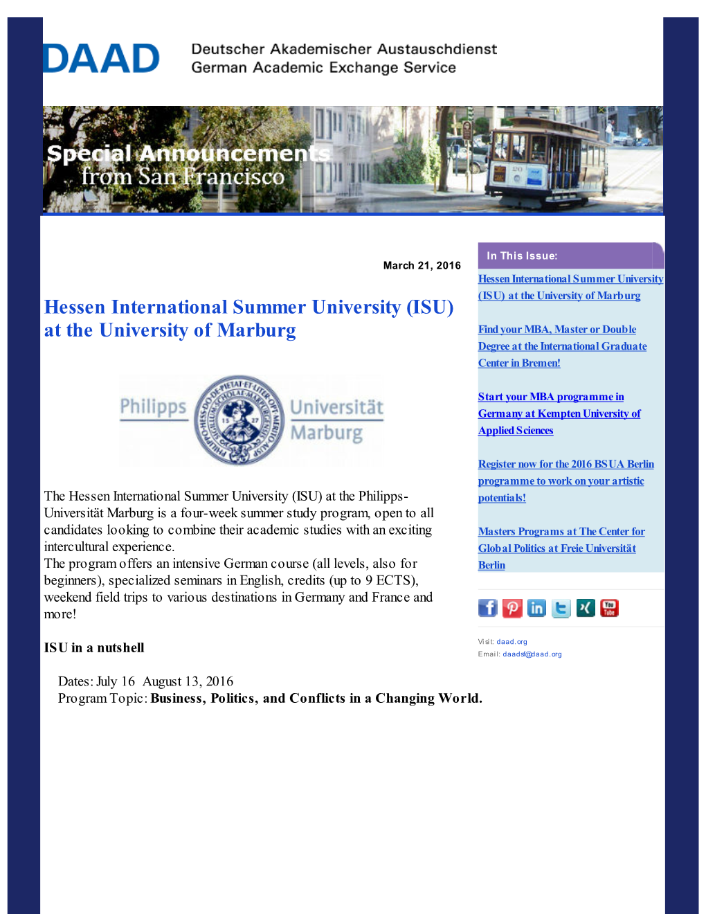 (ISU) at the University of Marburg