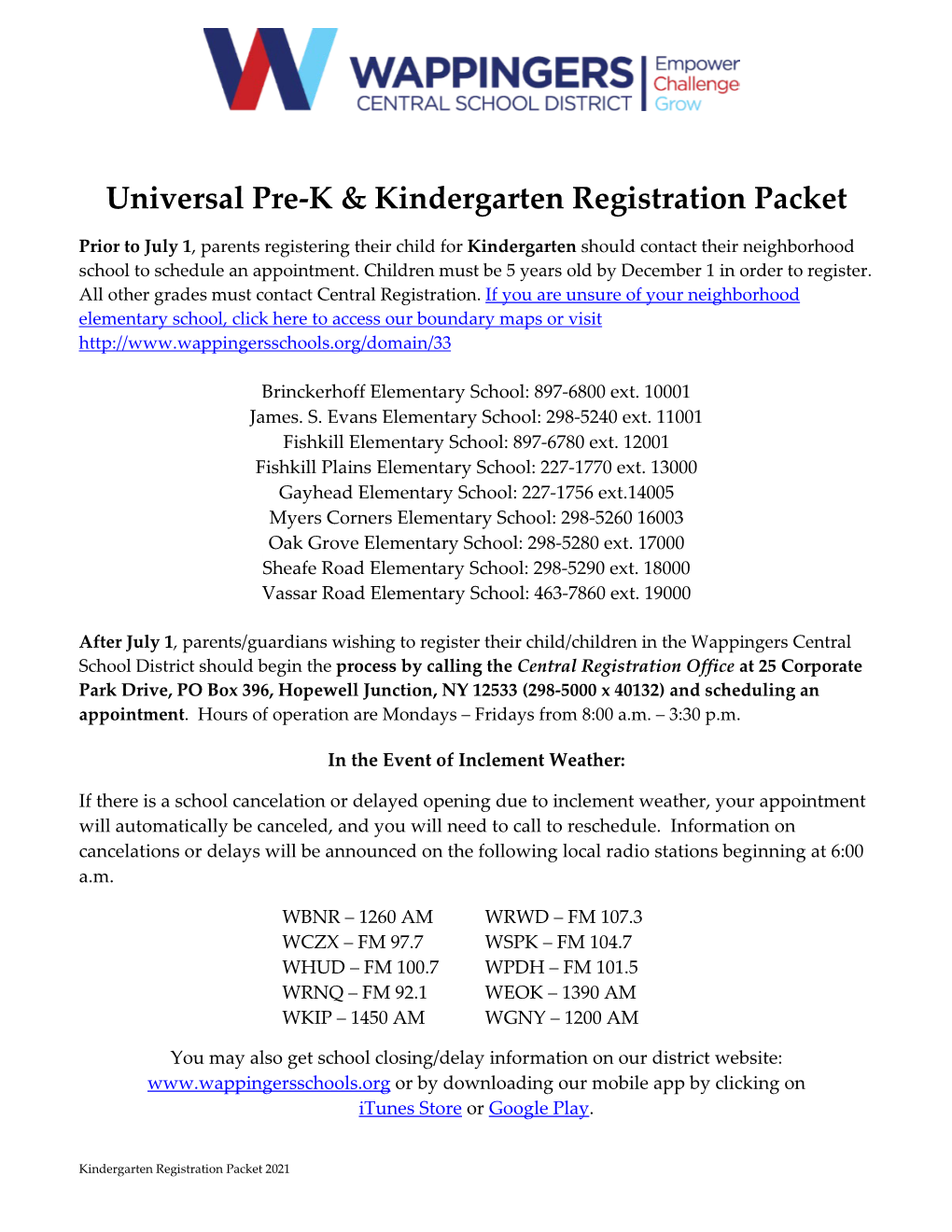 Universal Pre-K & Kindergarten Registration Packet