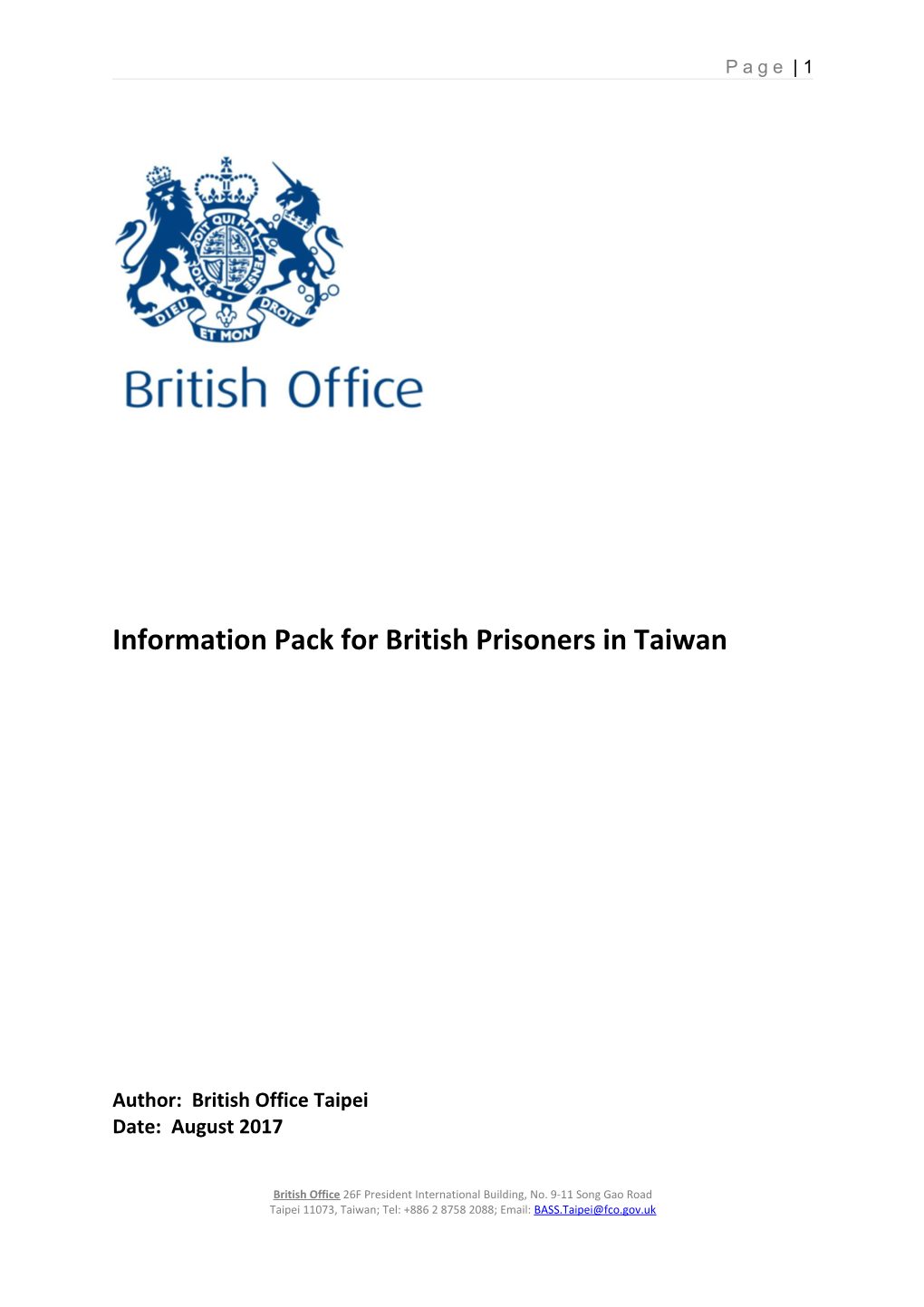 Prisonerpack British Office Taipei 2015