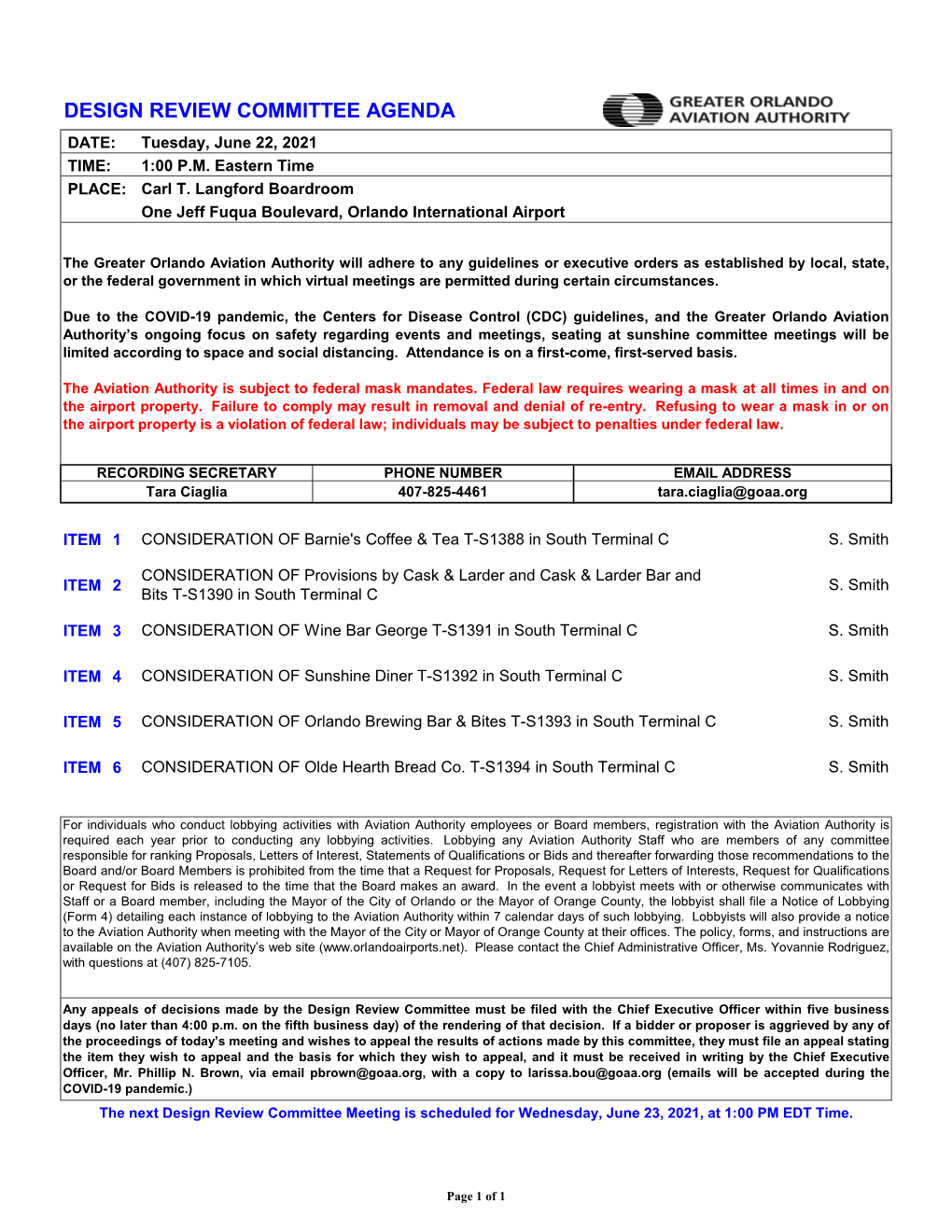 DESIGN REVIEW COMMITTEE AGENDA DATE: Tuesday, June 22, 2021 TIME: 1:00 P.M